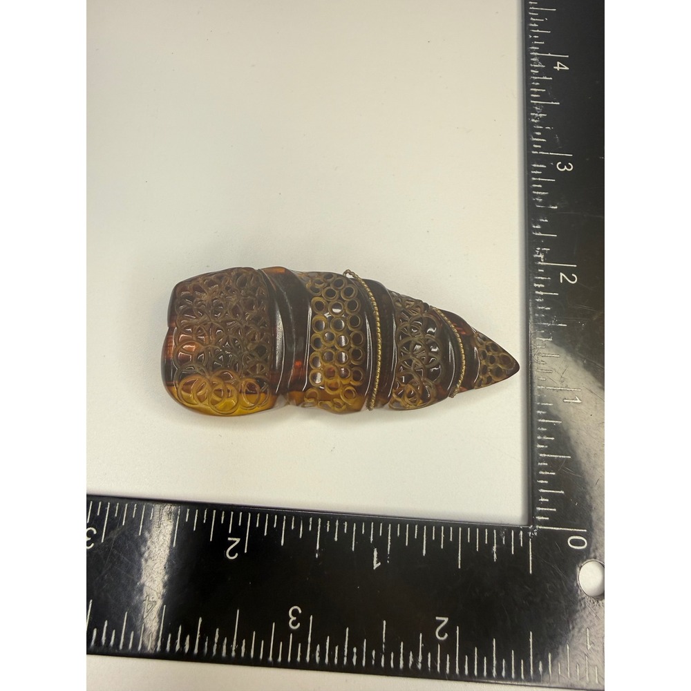 Vintage Carved Bakelite Dress Clip Amber Tortoise Shell Art Deco Jewelry 3 Inch
